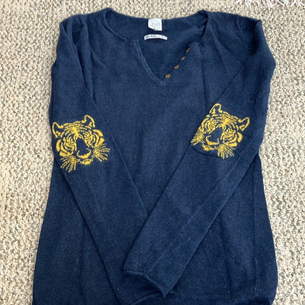 Navy Blue Sweater with Tiger Embroidery